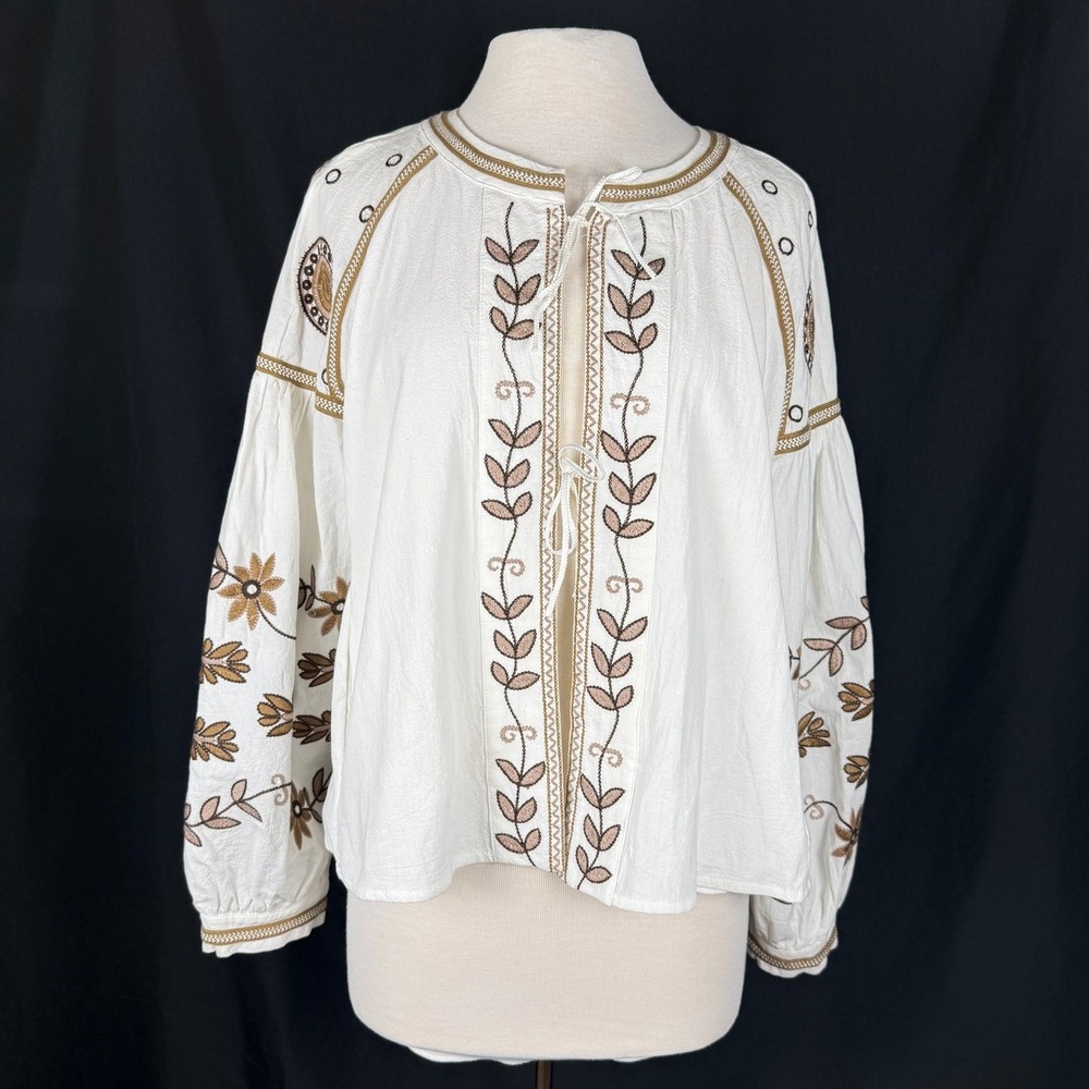 Anthropologie Boho Long Sleeve RD&Koko Embroidered Tie-Front Jacket Kimono Sz L - Picture 1 of 13